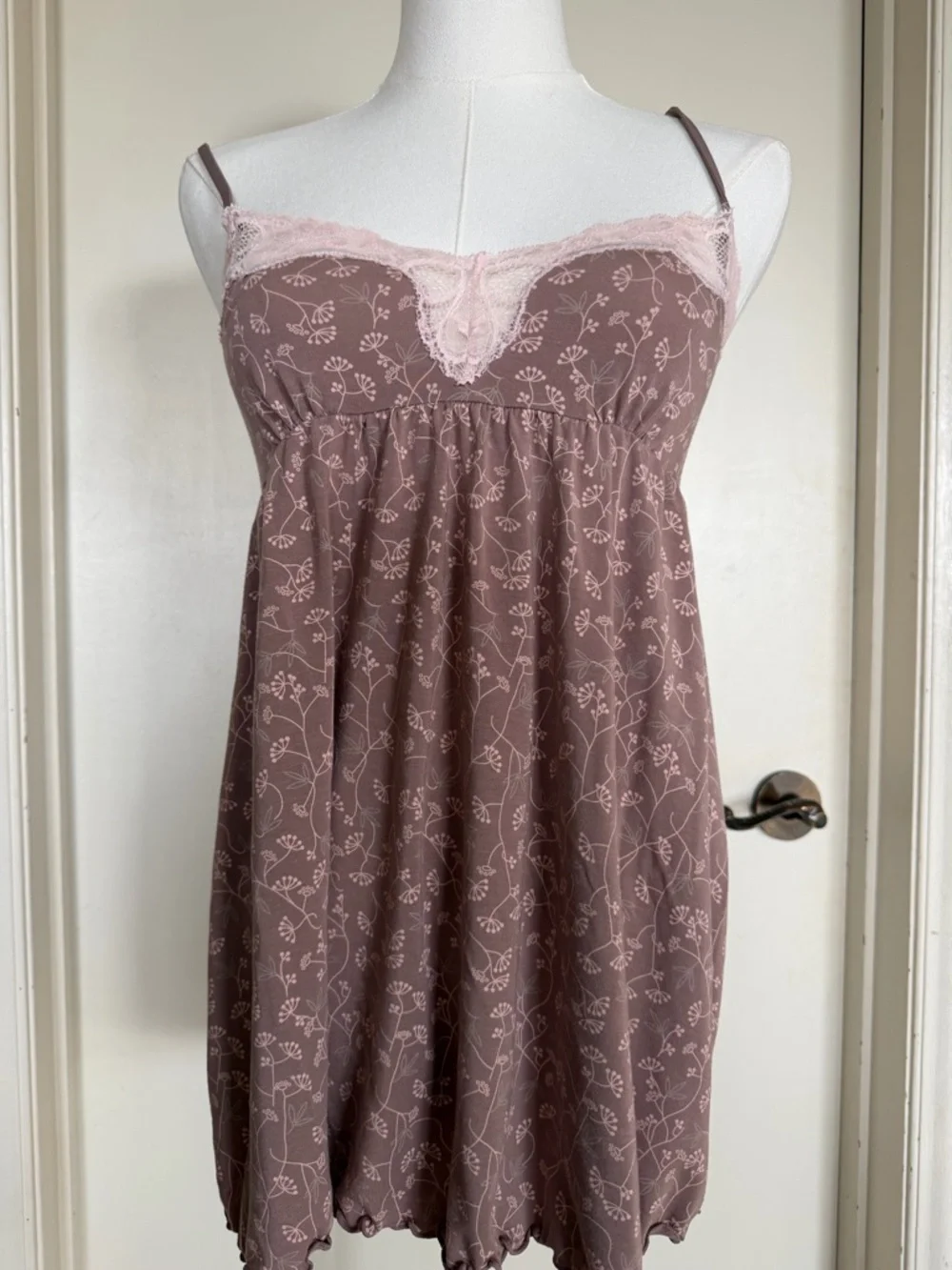 La Senza Babydoll Nightgown Chemise Floral Lace Trim Short Sleep Dress M - Picture 1 of 8
